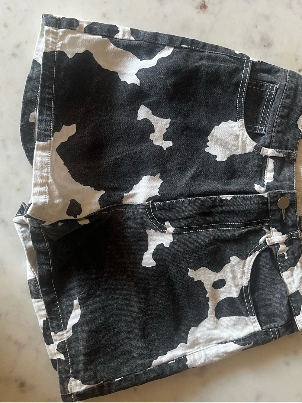 12th Tribe Black and White Cowprint Denim Shorts - Women Sz S
